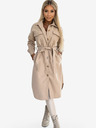 numoco Béžový dámský teplý kabát s kapsami, knoflíky a zavazováním v pase Numoco