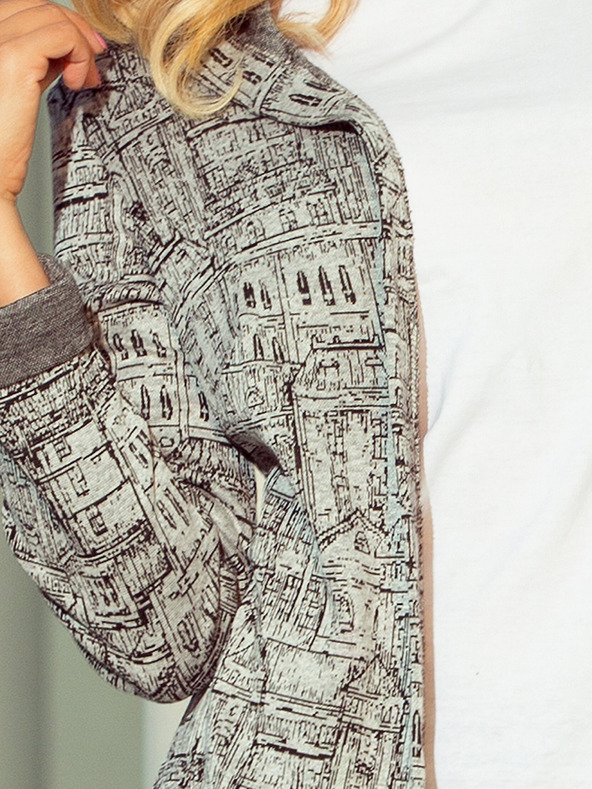 numoco Šedý dámský vzorovaný kabát s kapucí a kapsami Numoco