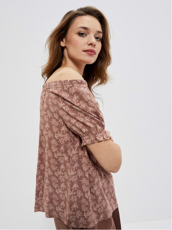 Moodo Hnědá dámská květovaná halenka Moodo