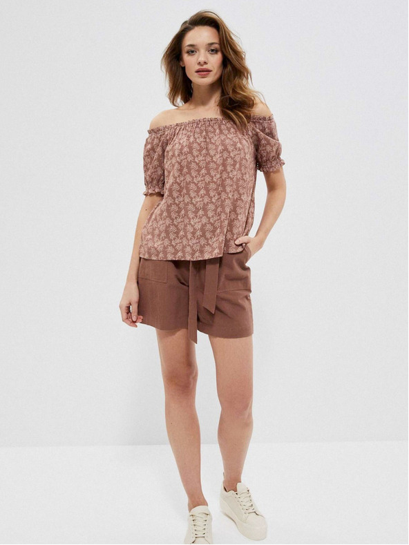 Moodo Hnědá dámská květovaná halenka Moodo