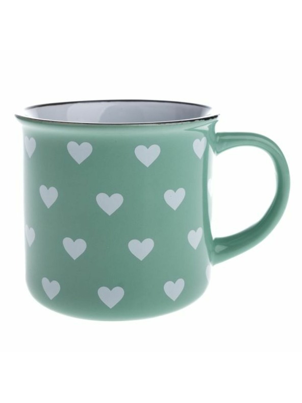 Casa de Engel Keramický hrnek, světle zelený s bílými srdíčky, 400ml, 12/36