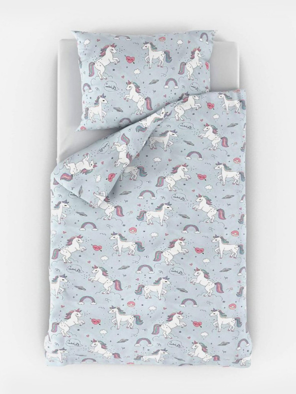 Kvalitex Bavlněné povlečení do dětské postýlky Unicorn šedý