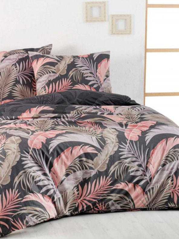 Kvalitex Francouzské bavlněné povlečení DELUX 220x200, 70x90cm PALMA šedá