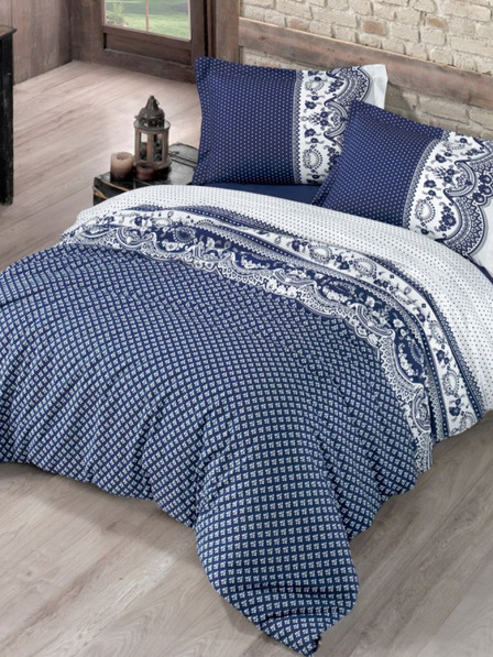 Kvalitex Francouzské bavlněné povlečení Standard Canzone modré 200x200, 70x90cm Kvalitex