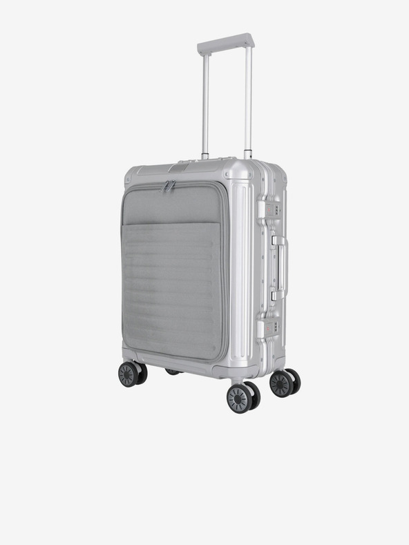 Travelite Cestovní kufr ve stříbrné barvě Travelite Next 4w S Front pocket Silver