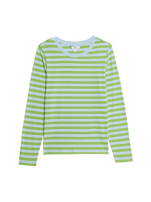 Marks & Spencer Pruhované tričko ke krku z čisté bavlny Marks & Spencer zelená
