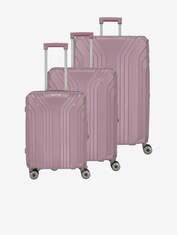 Travelite Sada tří dámských cestovních kufrů v růžové barvě Travelite Elvaa 4w S,M,L Rosé