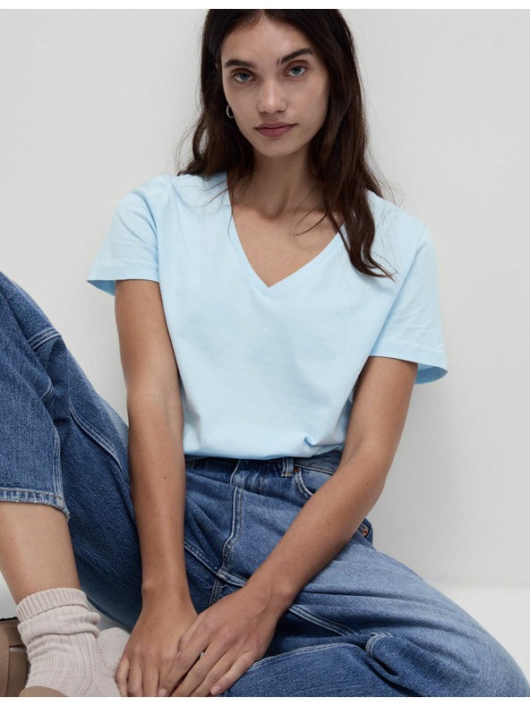 Marks & Spencer Tričko z čisté bavlny s výstřihem do V Marks & Spencer modrá