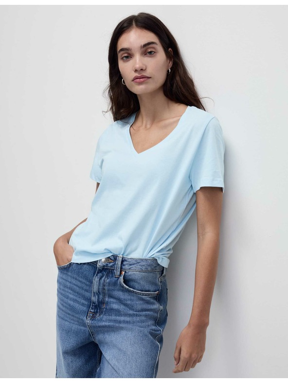 Marks & Spencer Tričko z čisté bavlny s výstřihem do V Marks & Spencer modrá