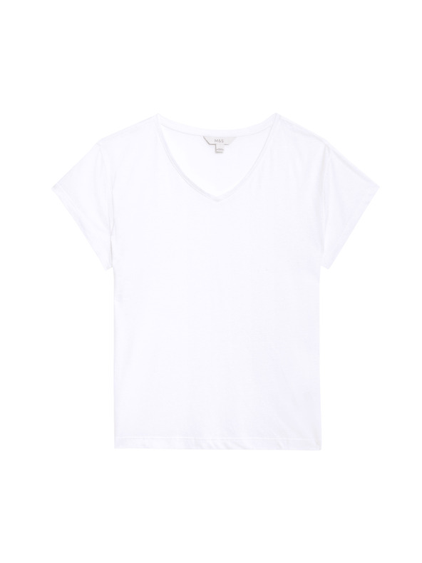Marks & Spencer Tričko normálního střihu ze směsi lnu s výstřihem do V Marks & Spencer bílá