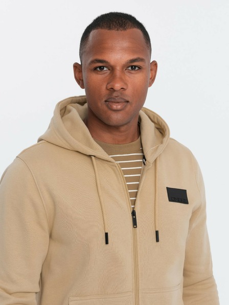 Ombre Clothing Pánská mikina na zip s kapucí a nášivkou - sand V2 OM-SSZP-0140 Ombre Clothing