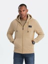 Ombre Clothing Pánská mikina na zip s kapucí a nášivkou - sand V2 OM-SSZP-0140 Ombre Clothing
