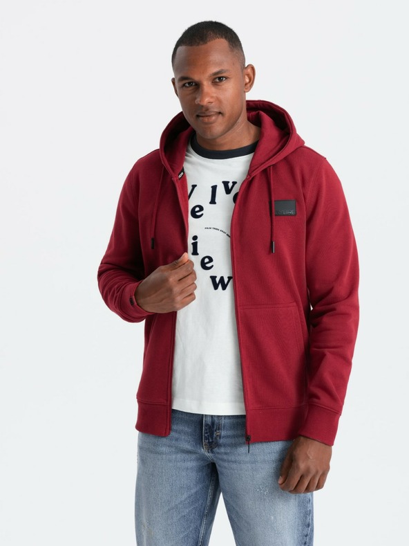 Ombre Clothing Pánská mikina s kapucí a nášivkou - červená V3 OM-SSZP-0140 Ombre Clothing
