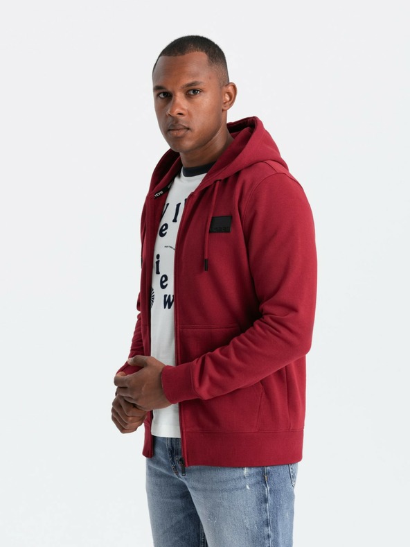 Ombre Clothing Pánská mikina s kapucí a nášivkou - červená V3 OM-SSZP-0140 Ombre Clothing