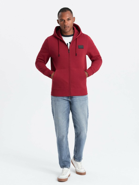Ombre Clothing Pánská mikina s kapucí a nášivkou - červená V3 OM-SSZP-0140 Ombre Clothing