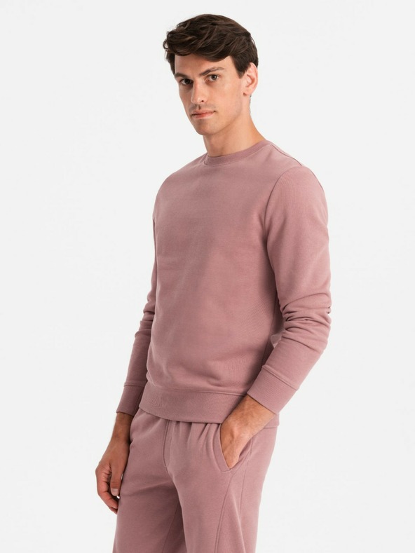 Ombre Clothing Pánská bavlněná mikina BASIC BASIC tmavě růžová Ombre Clothing