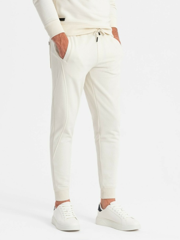 Ombre Clothing Pánská bavlněná tepláková souprava BASIC krémová Ombre Clothing