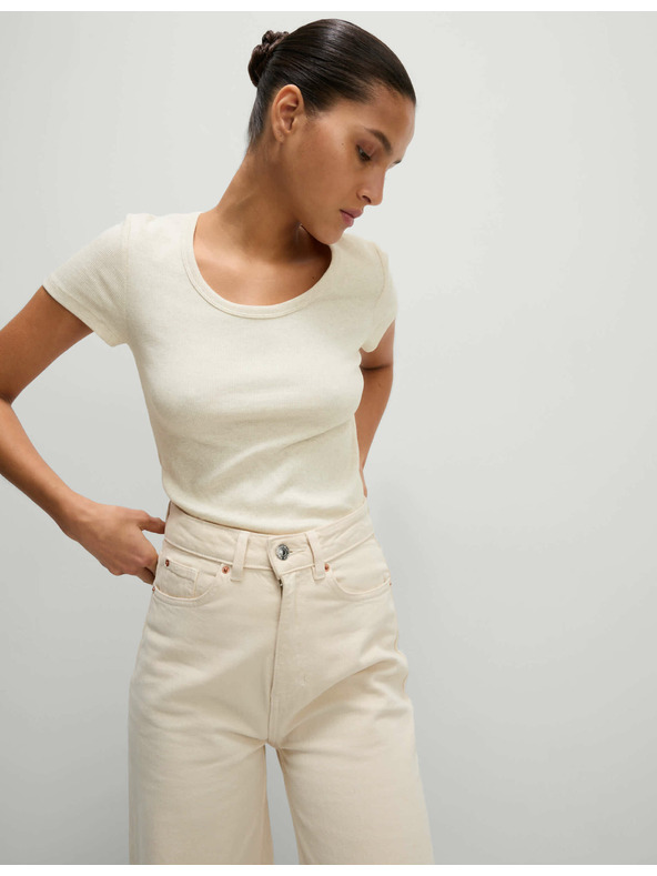 Marks & Spencer Tričko s oválným výstřihem a vysokým podílem bavlny Marks & Spencer béžová