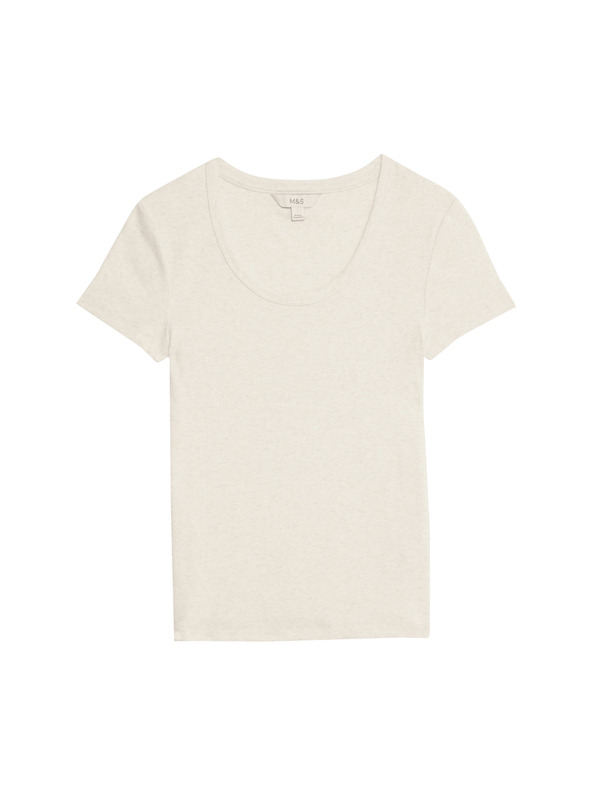 Marks & Spencer Tričko s oválným výstřihem a vysokým podílem bavlny Marks & Spencer béžová