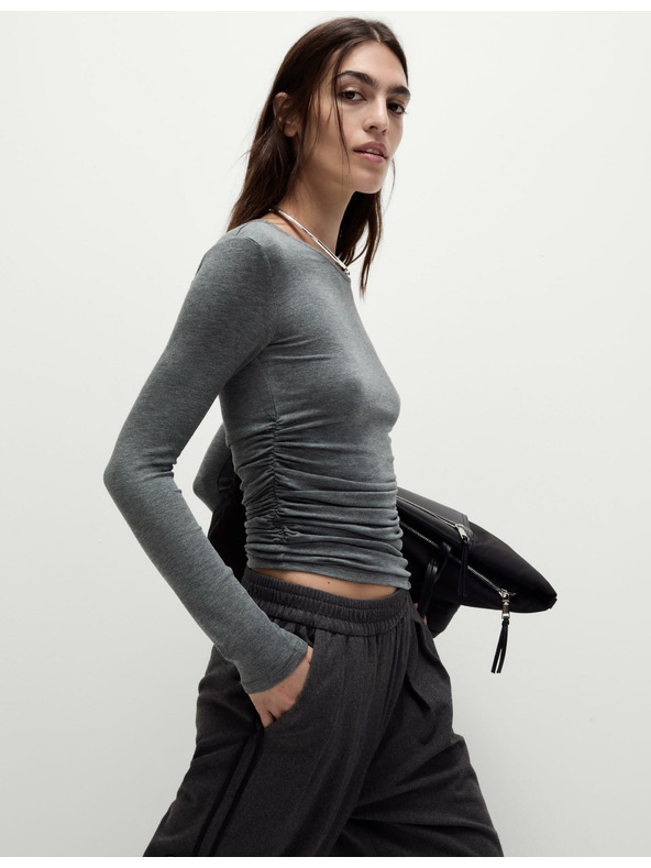 Marks & Spencer Nabíraný top s kulatým výstřihem ke krku Marks & Spencer šedá