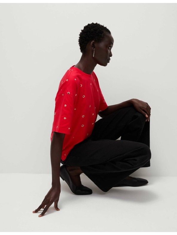 Marks & Spencer Tričko z čisté bavlny s motivem květin Marks & Spencer červená