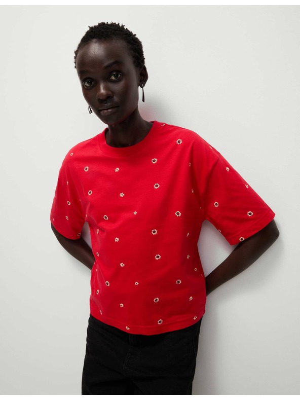 Marks & Spencer Tričko z čisté bavlny s motivem květin Marks & Spencer červená