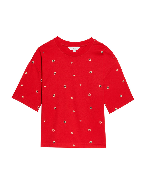 Marks & Spencer Tričko z čisté bavlny s motivem květin Marks & Spencer červená