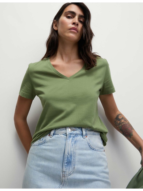 Marks & Spencer Tričko z čisté bavlny s výstřihem do V Marks & Spencer zelená