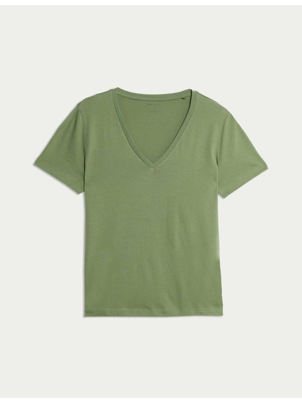 Marks & Spencer Tričko z čisté bavlny s výstřihem do V Marks & Spencer zelená