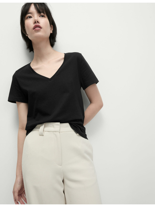 Marks & Spencer Tričko z čisté bavlny s výstřihem do V Marks & Spencer černá