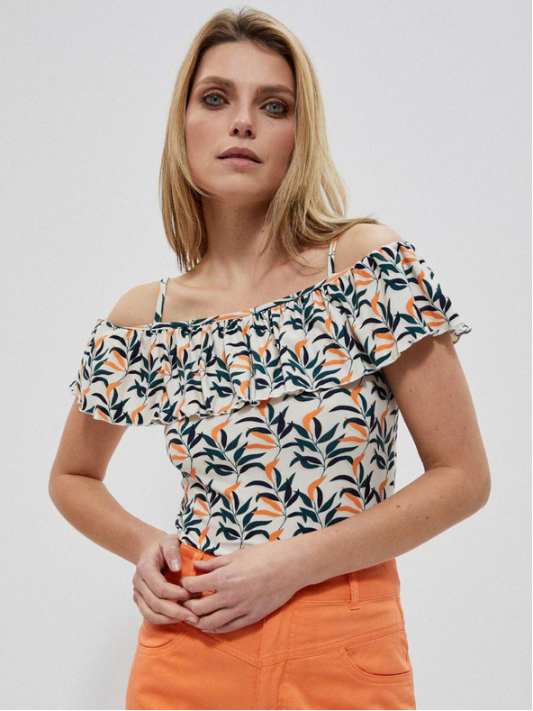 Moodo Krémovo-zelený dámský vzorovaný top Moodo