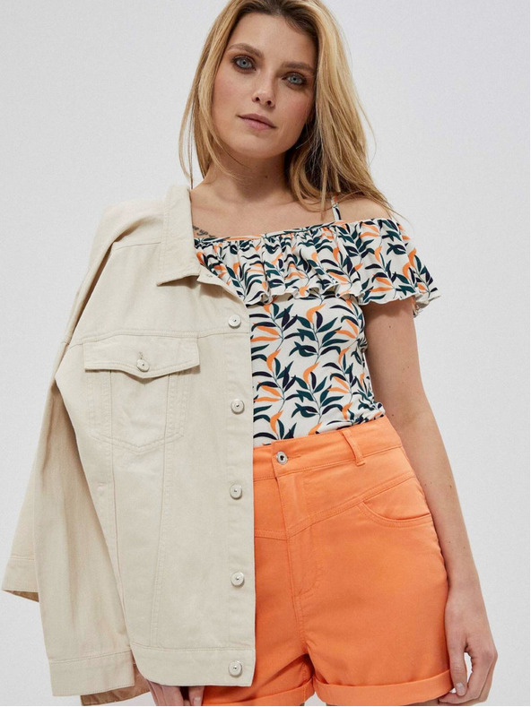 Moodo Krémovo-zelený dámský vzorovaný top Moodo