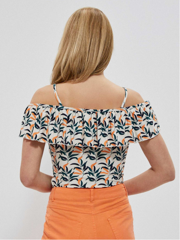 Moodo Krémovo-zelený dámský vzorovaný top Moodo