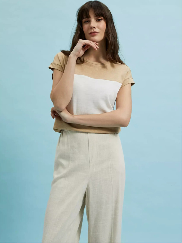 Moodo Bílo-béžové dámské pruhované tričko Moodo