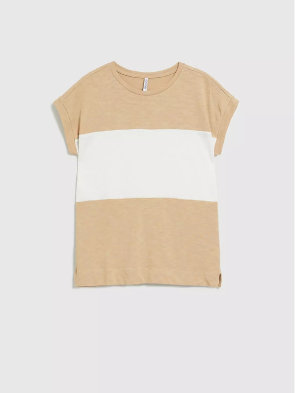 Moodo Bílo-béžové dámské pruhované tričko Moodo