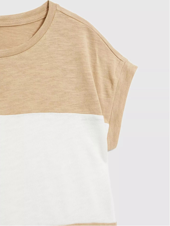 Moodo Bílo-béžové dámské pruhované tričko Moodo