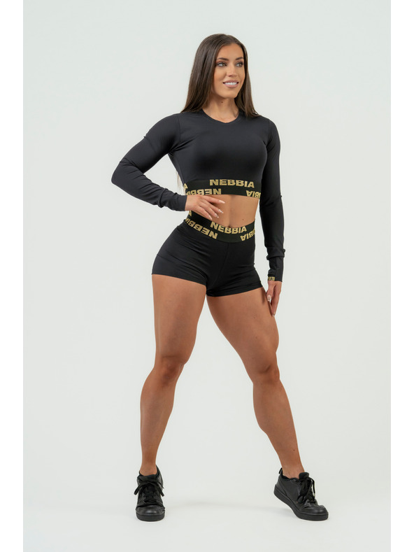 Nebbia NEBBIA Dámsky crop top s dlouhým rukávem INTENSE Perform 839 Gold Nebbia