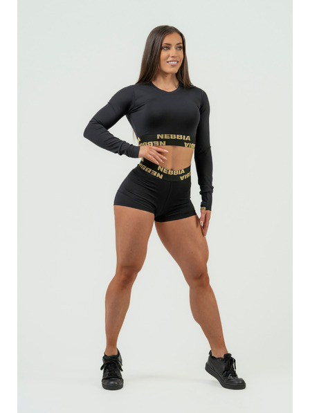 Nebbia NEBBIA Dámsky crop top s dlouhým rukávem INTENSE Perform 839 Gold Nebbia