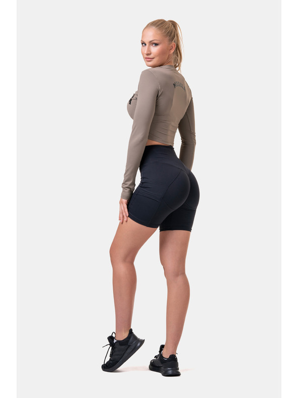 Nebbia Sporty HERO crop top s dlouhým rukávem 585 Mocha Nebbia