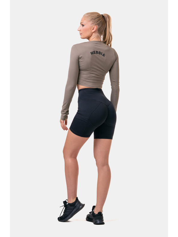 Nebbia Sporty HERO crop top s dlouhým rukávem 585 Mocha Nebbia