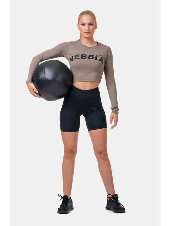 Nebbia Sporty HERO crop top s dlouhým rukávem 585 Mocha Nebbia