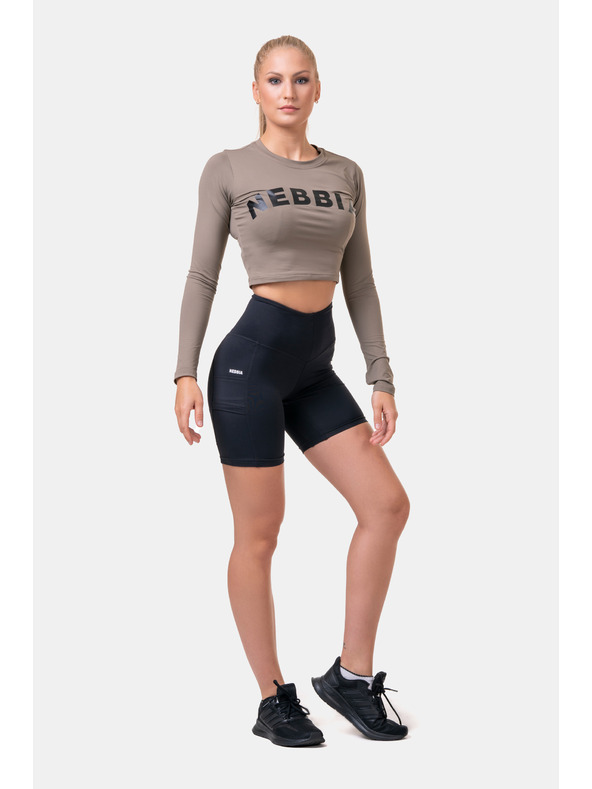 Nebbia Sporty HERO crop top s dlouhým rukávem 585 Mocha Nebbia