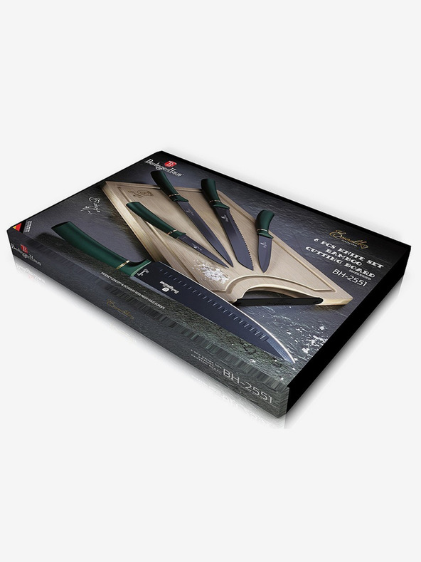 Berlingerhaus Sada pěti nožů s nepřilnavým povrchem + prkénko BERLINGERHAUS Emerald Collection