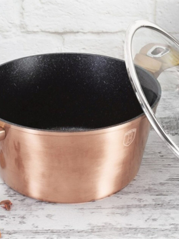 Berlingerhaus Kastrol s mramorovým povrchem a poklicí 30 cm Rosegold Metallic Line BERLINGERHAUS