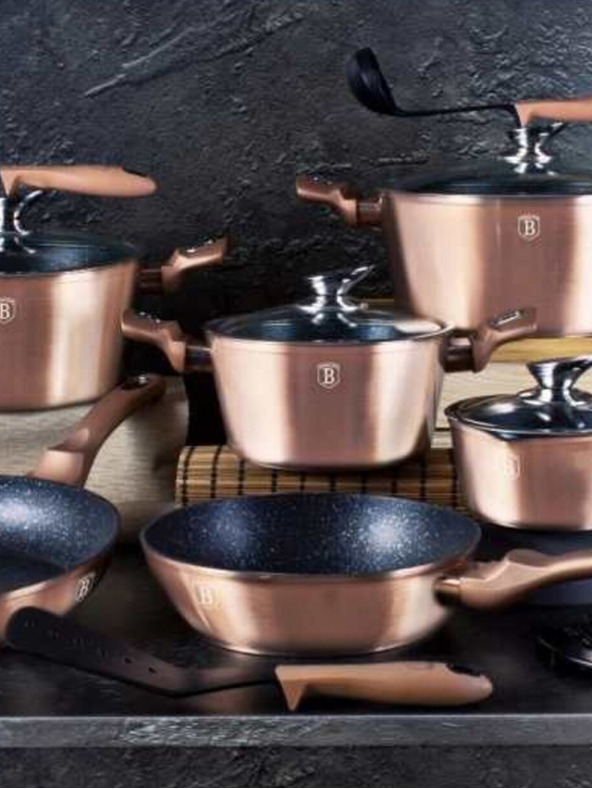 Berlingerhaus Kastrol s mramorovým povrchem a poklicí 30 cm Rosegold Metallic Line BERLINGERHAUS