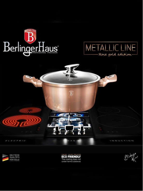 Berlingerhaus Kastrol s mramorovým povrchem a poklicí 30 cm Rosegold Metallic Line BERLINGERHAUS