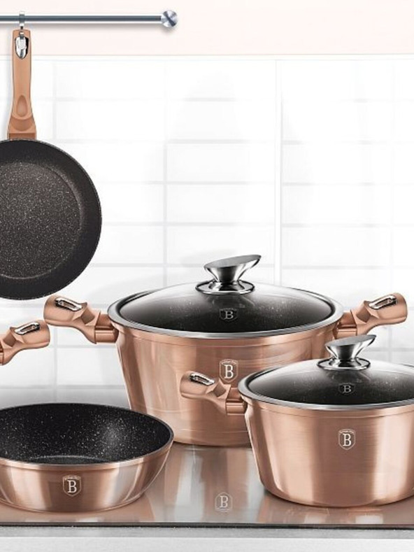 Berlingerhaus Kastrol s mramorovým povrchem a poklicí 30 cm Rosegold Metallic Line BERLINGERHAUS