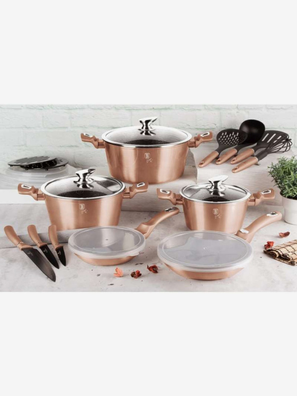 Berlingerhaus Kastrol s mramorovým povrchem a poklicí 28 cm Rosegold Metallic Line BERLINGERHAUS