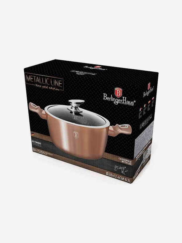 Berlingerhaus Kastrol s mramorovým povrchem a poklicí 28 cm Rosegold Metallic Line BERLINGERHAUS