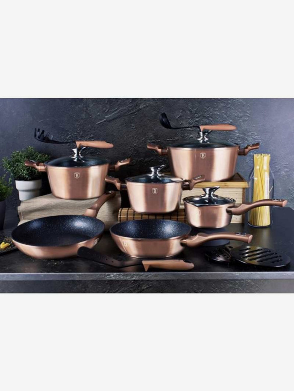 Berlingerhaus Kastrol s mramorovým povrchem a poklicí 28 cm Rosegold Metallic Line BERLINGERHAUS